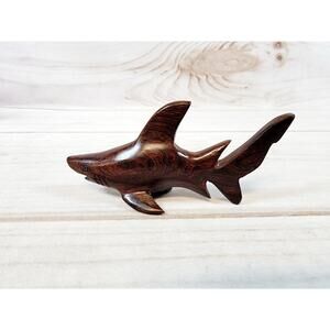 Vintage Hand Carved Mahogany Wood Shark 4.25"